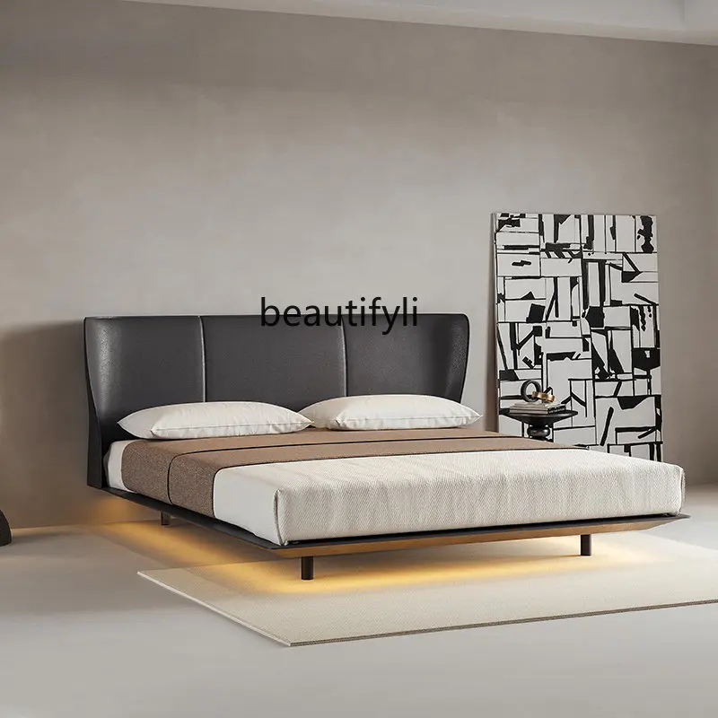 

yj Italian Minimalist Leather Bed Nordic Bed Italian Master Bedroom Double Bed 1.8 M