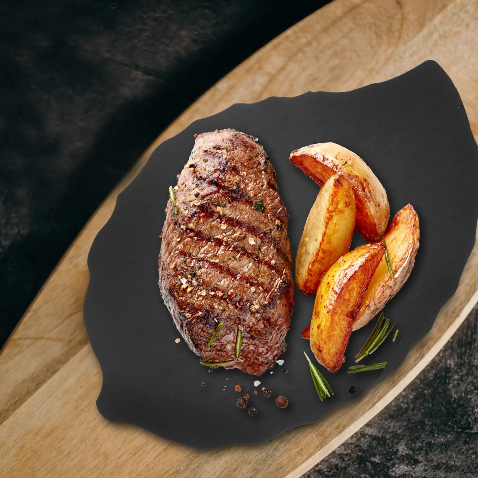 Leaf Shape Natural Steak Plate Black Dessert Serving Tray for Western Food Restaurant Home Hotel Sushi Display Kitchen