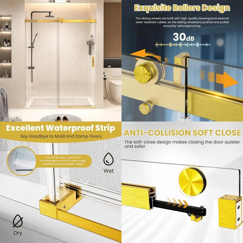 

frameless sliding shower door, 56-60" w x 76" h, 3/8" tempered glass, soft close, reversible