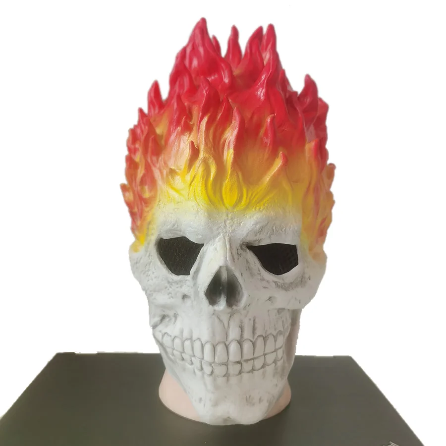 Flaming Head Skull Mask Terrible Latex Halloween Party Cosplay Props