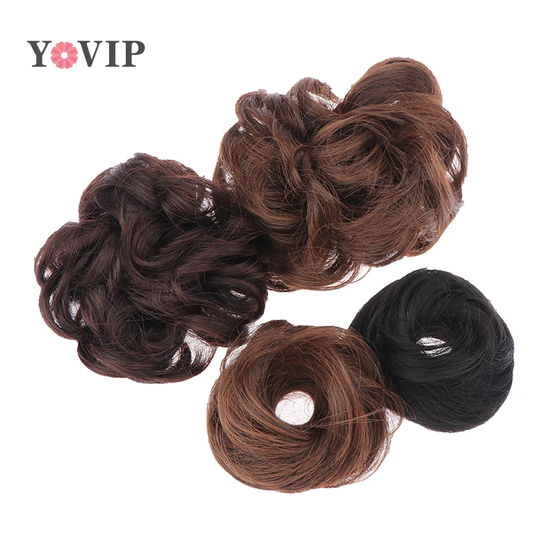 Women Girls Hair Tie Braiding Styling Fluffy Wig Loop Invisible Seamless Bun Natural Synthetic Hair Ring Hair DIY Beauty Styling