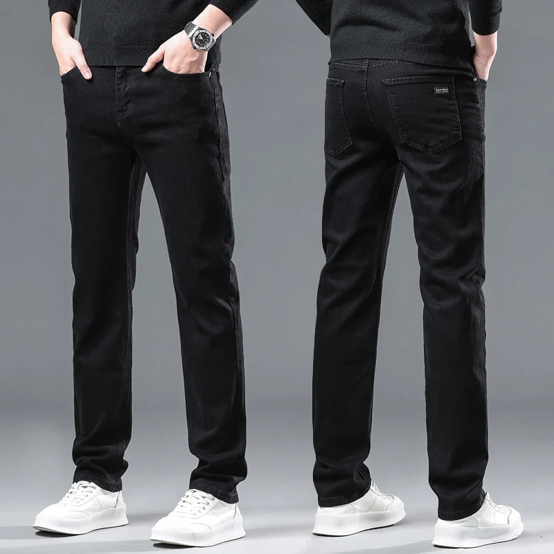 Winter Fleece Thick Warm Men Jeans Slim Skinny Stretch Straight Classic Version of Black Denim Plush Pants Male Brand Clothing