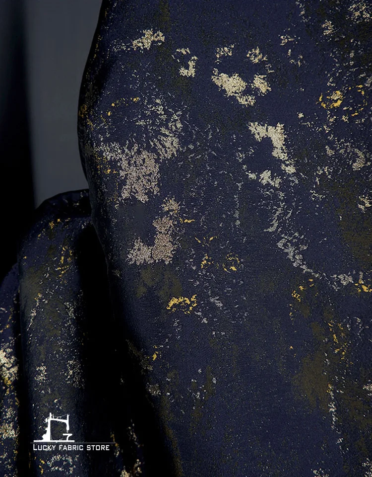 

Fireworks, retro blue and gold texture, jacquard fabric, high-grade gilt dress, Hanfu costume designer fabric