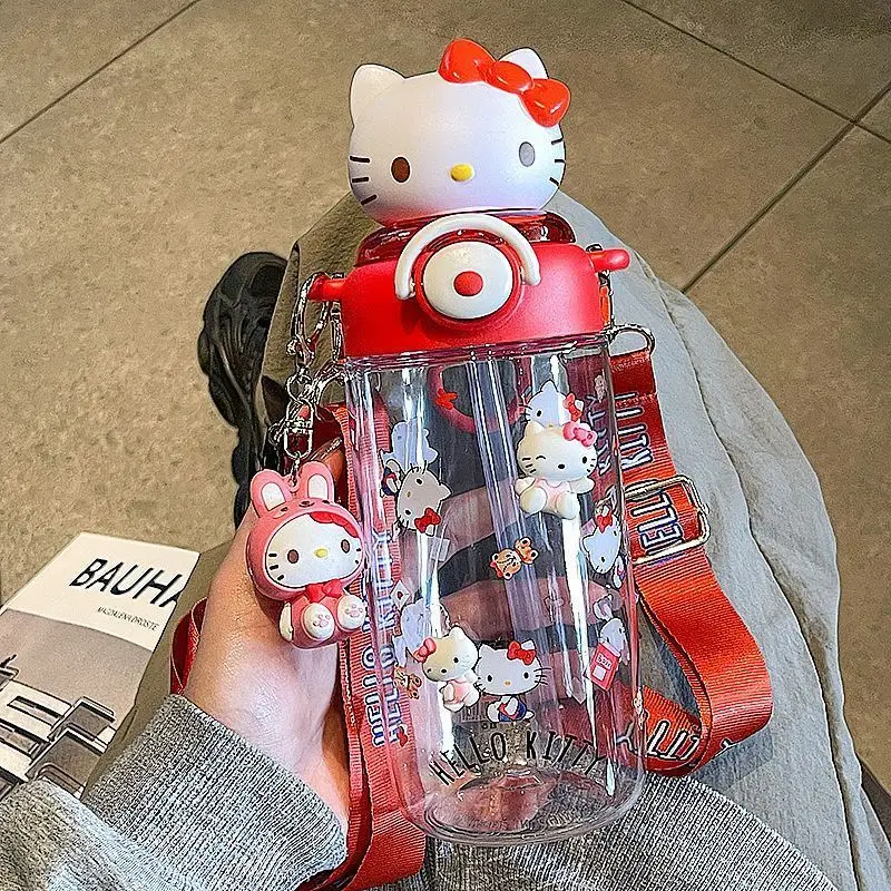 

650ml Kawaii Sanrio Dolls Transparent Cup Cartoon Hello Kitty Kuromi Cinnamoroll Melody Kid Bottle Water Cup Girls Gifts