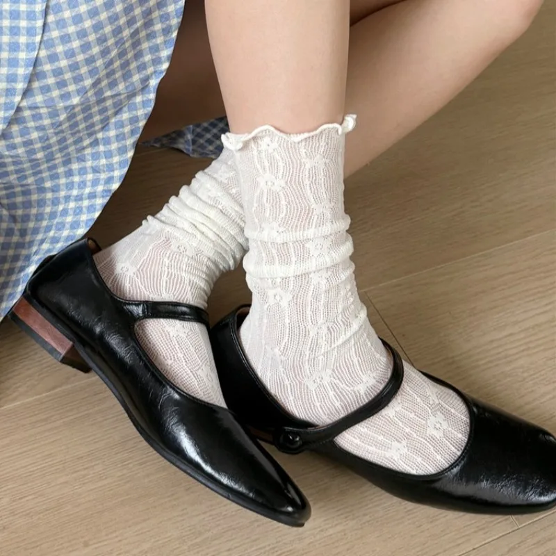 

Summer Socks for Women Medium Tube Socks Thin Mesh Stockings Sweet Breathable Mesh Tube Socks Solid Color Versatile