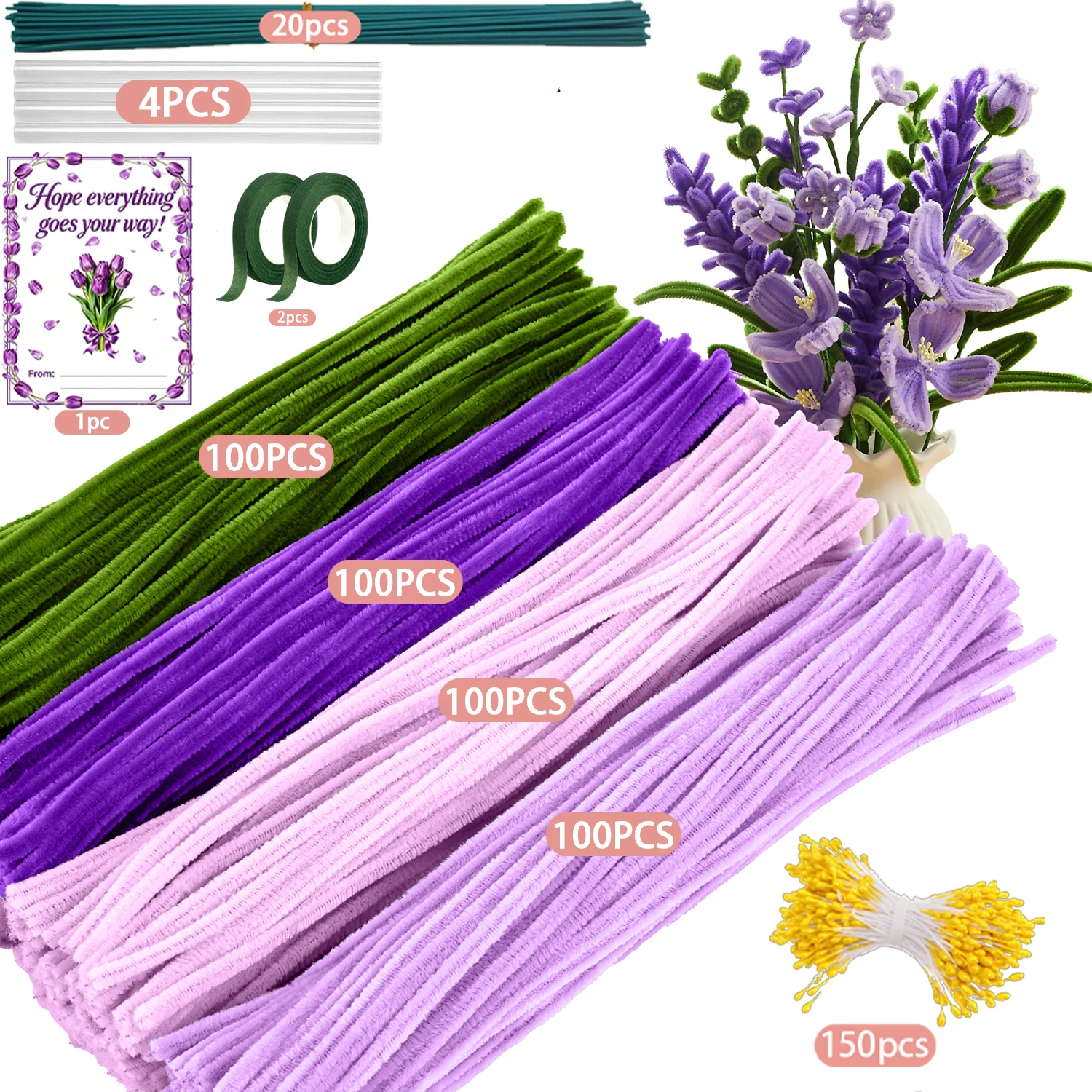 577 Pcs Pipe Cleaner Flower Bouquet Set, Soft Fuzzy Chenille Sticks For Floral Crafts & Home Decor view 2