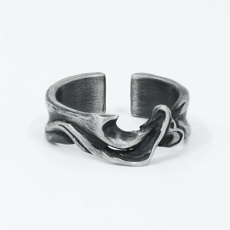 Original Handmade Flame Ring 999 Sterling Silver Men's Artisan Oxidized Antique Unique Cool Minimalist Solid Silver Single Ring