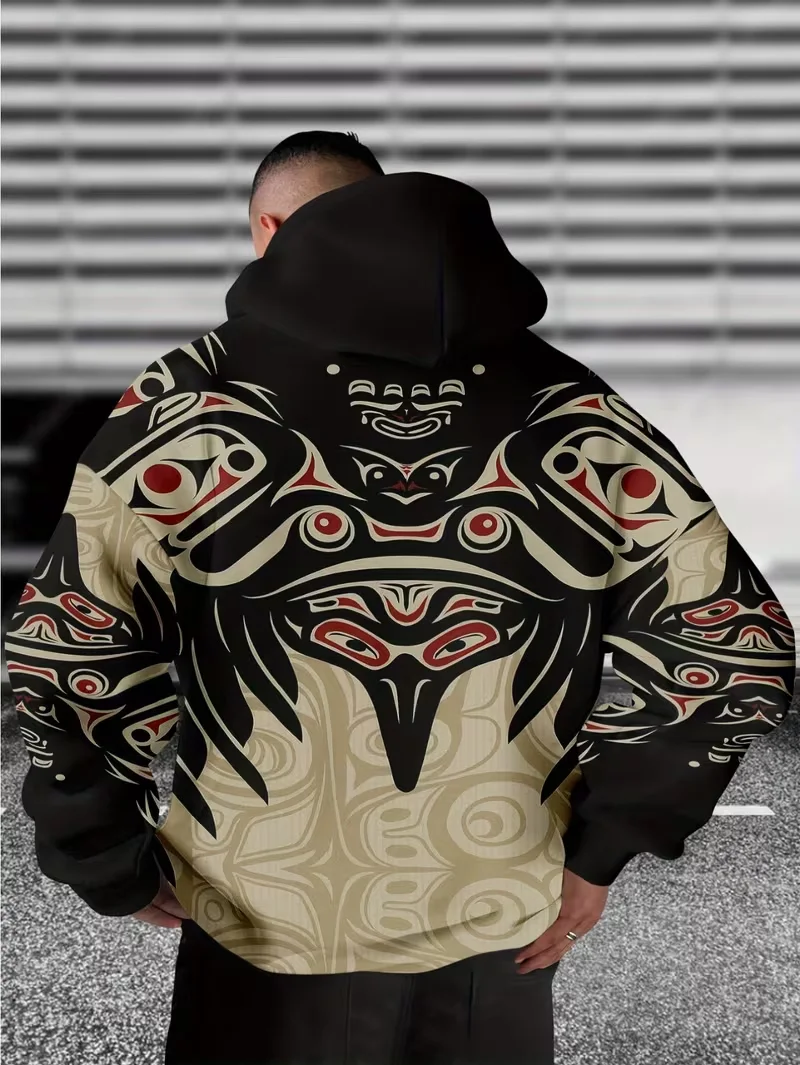 Trend Persönlichkeit männer Hoodies 3D Ethnische Tribal Drucken Mit Kapuze Sweatshirt Outdoor Langarm Trainingsanzug Übergroßen Casual Pullover