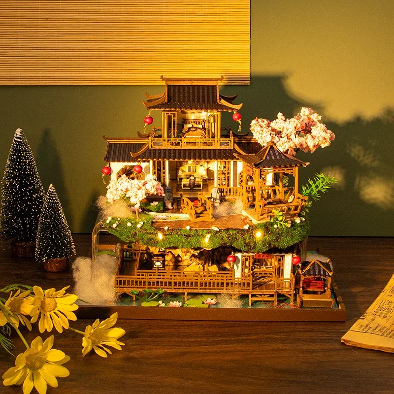 DIY Wooden Fairyland Doll Houses Miniature Model Kits Chinese Ancient Casa Dollhouse with Furniture 3D Puzzle for Friends Gifts