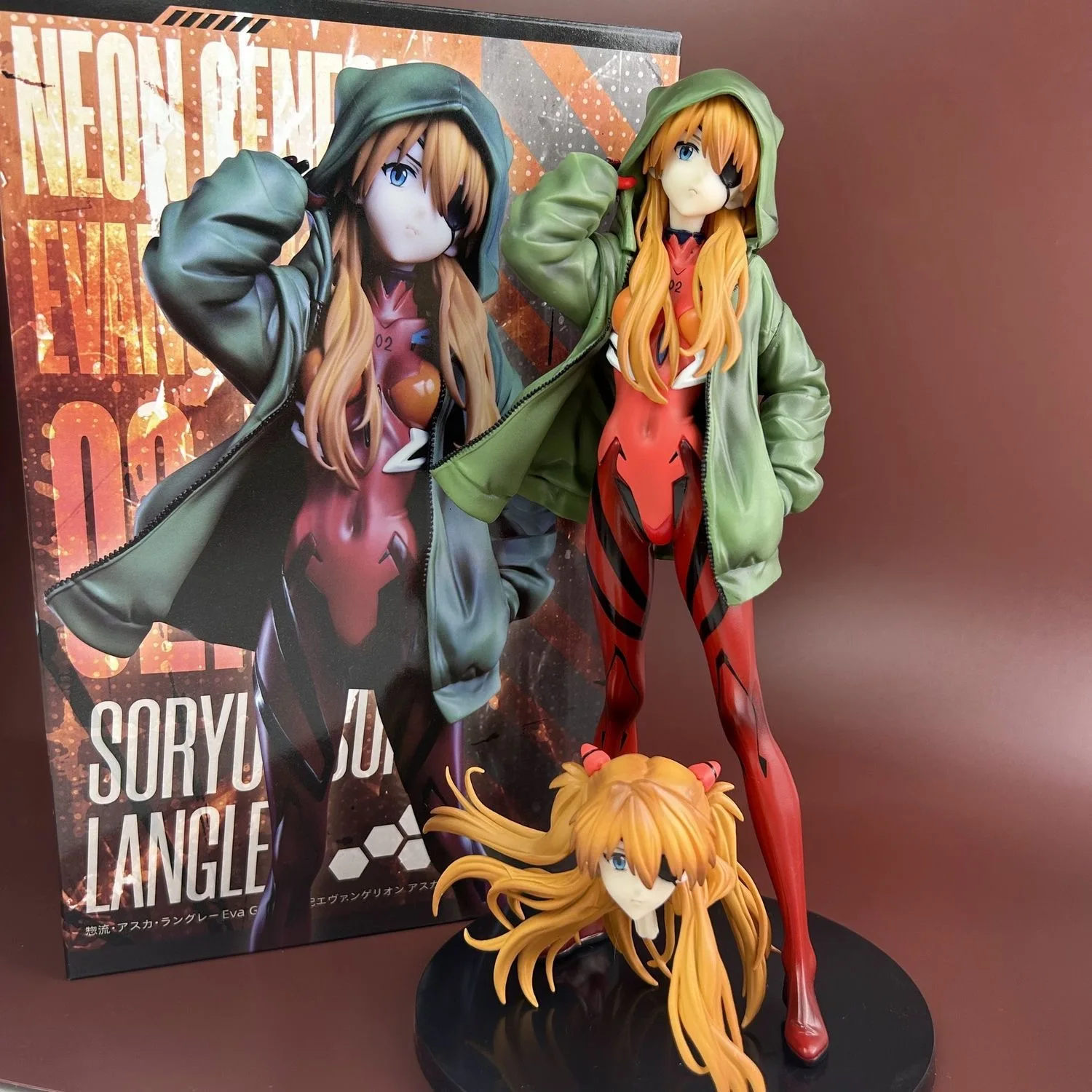 

Neon Genesis Evangelion Asuka Langley Soryu Green Coat Anime Figure Pvc Dolls Double-Headed Statue EVA Collectible Toys