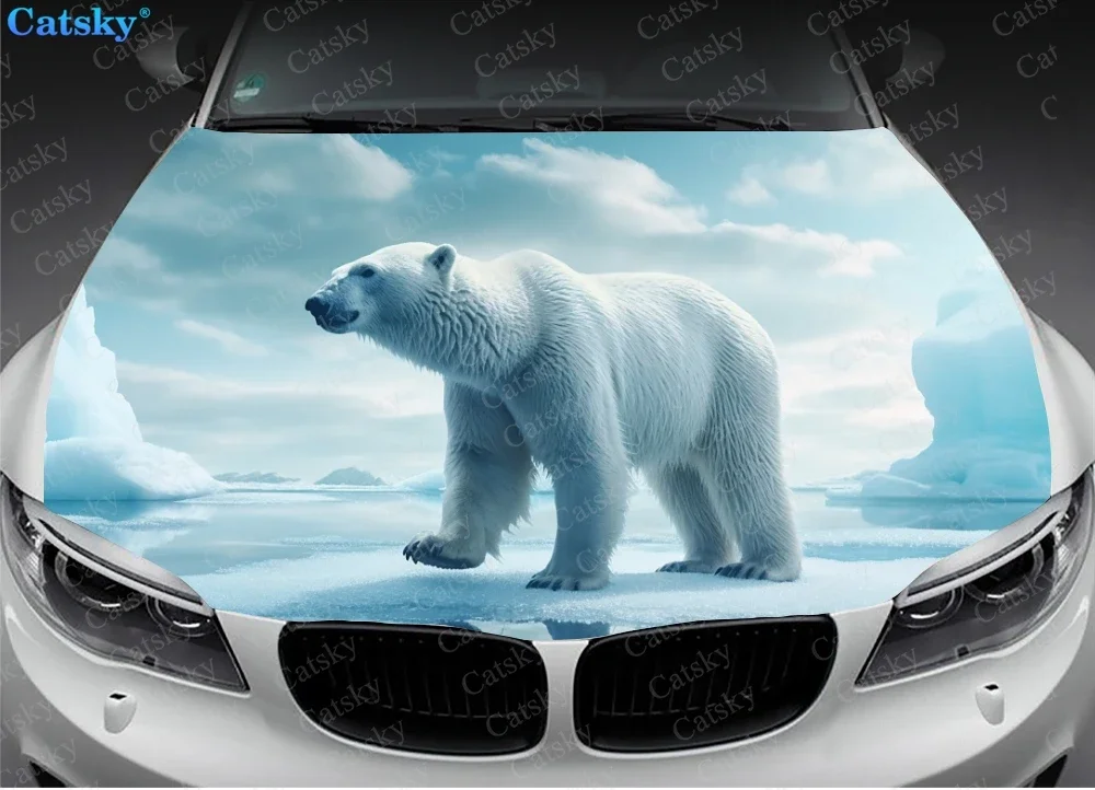 Polar Bear in Ice And Snow Car Hood Vinyl Stickers Wrap Vinyl Film Engine Cover Decals Sticker on Car Auto Accessories