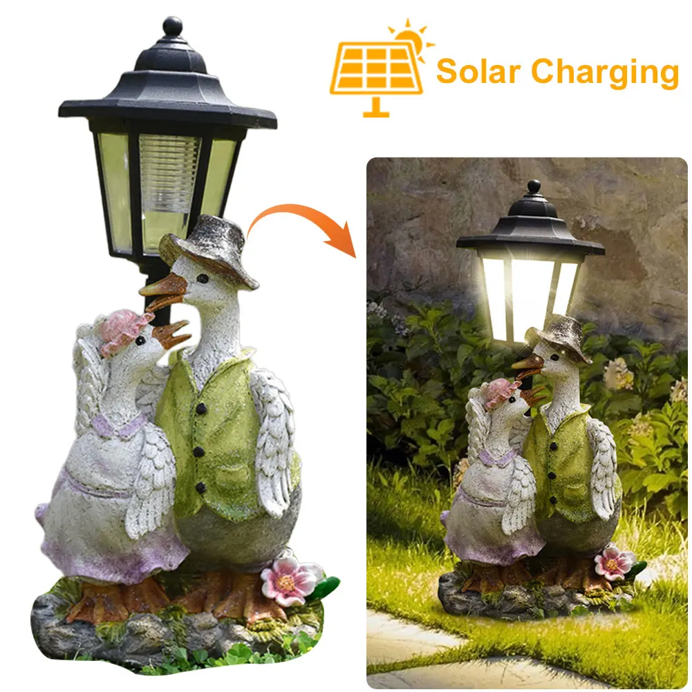 Solar Powered Hexagonal Garden Lamp Resin Hexagonal Decorative Lamp Animal/Child/Gnome Cute Sculpture Lamp for Garden Yard Decor