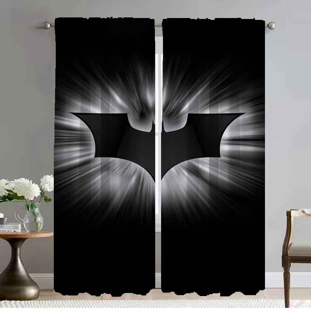 Home Interior Curtains for Camera Bats Man Anti-mosquito Curtains 2 Pieces Partition Blackout Curtain for Room 2 Panel Shades