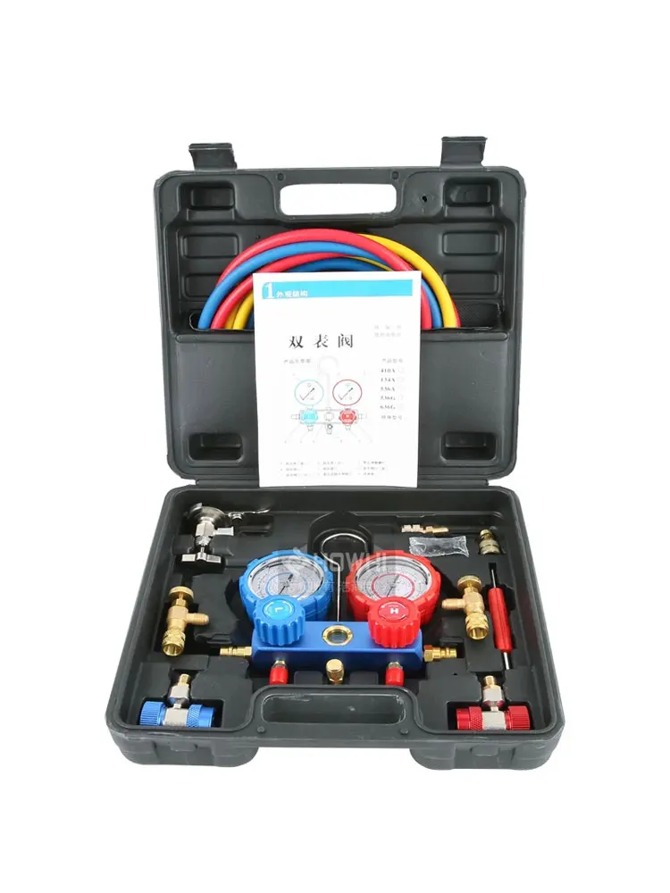 AC Diagnostic Manifold Gauge Set R134A R22 Refrigerants with Acme Adapter and Can Tap Automotive Car Air Conditioning