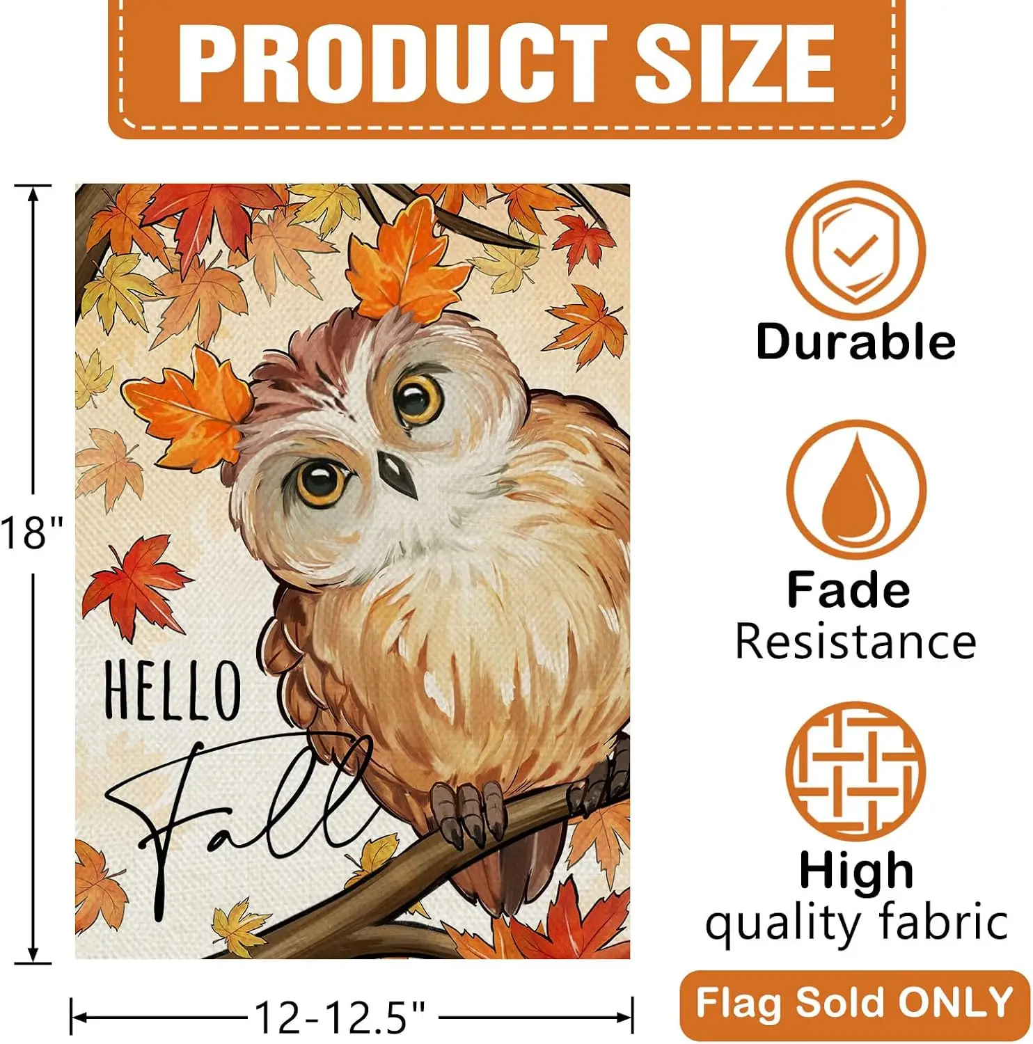 Dyrenson Hello Fall Owl Bird Decorative Garden Flag, Autumn Maple Leaves