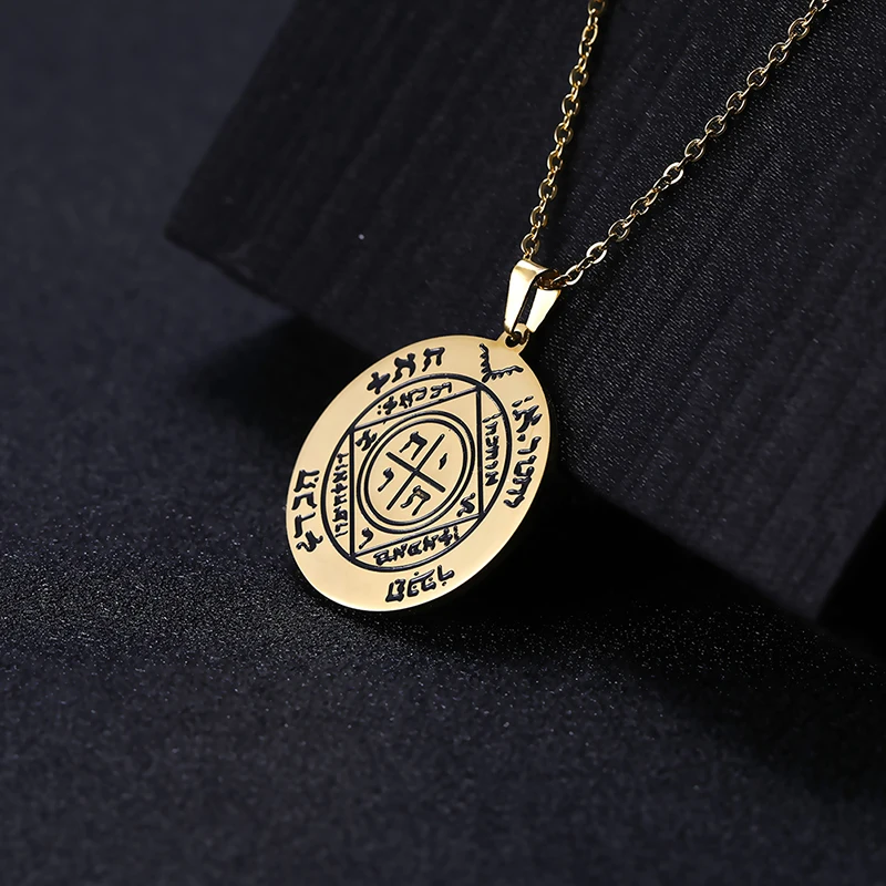 Fifth Pentacle of Saturn Seal of Solomon Necklace Talisman Amulet Stainless Steel Chain Square Round Pendant Necklaces for Men