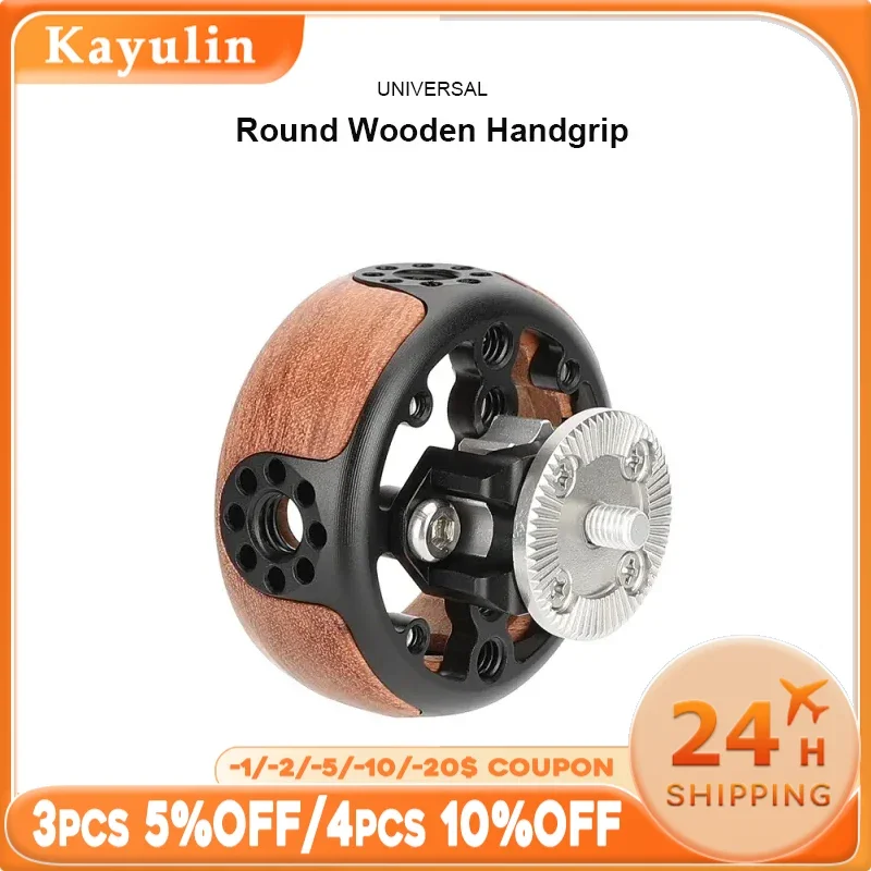 

KAYULIN Round Wooden Handgrip with ARRI-Style Rosette Mount for DSLR Mirrorless Video Camera Cage Rig