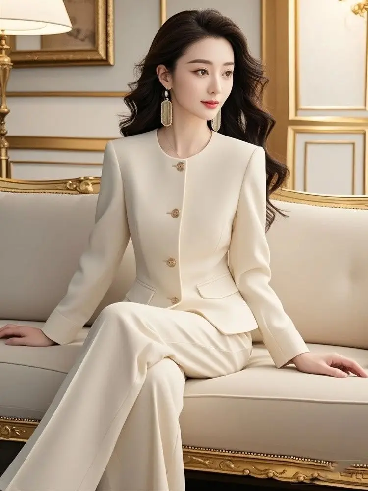 Autumn Wear a Set of Elegant and Decent Fashionable Stylish Anti-Aging Elegant High-Grade White Suit Pants