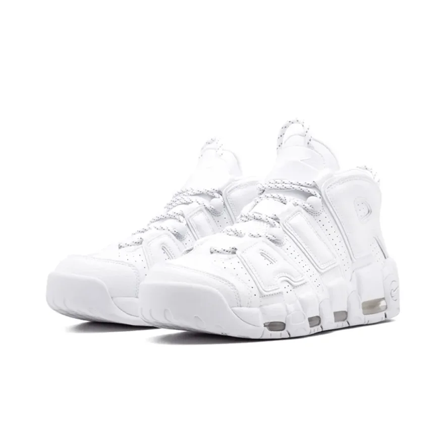 Nike Air More Uptempo mid-top comfortable real retro basketball shoes men and women with pure white