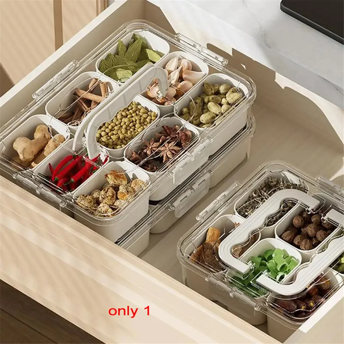 

Grids Divided Serving Tray Storage Box Portable Sub-Format Seasoning Separator Box Fresh-Keeping Snack Fruits Food Box A