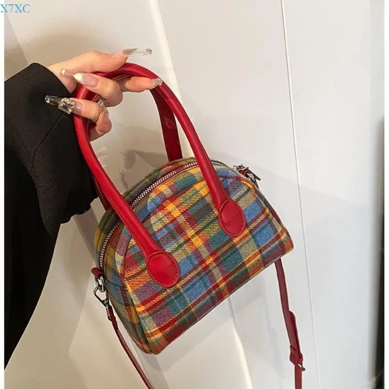 

X7XC Women Plaids Handbag Winter Shoulder Crossbody Bags Seashells Bags