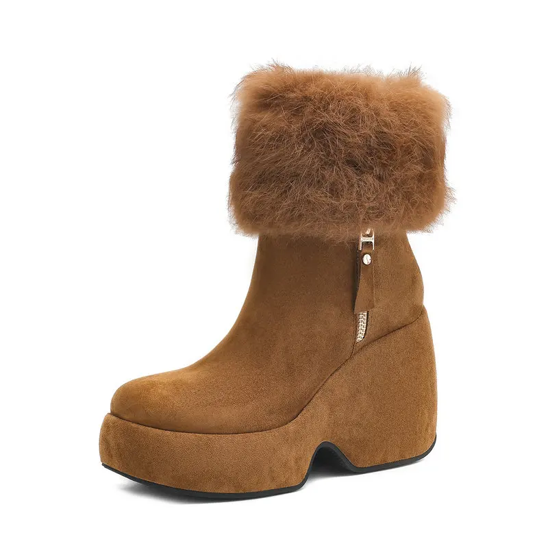 

Women Super High 8CM - Up Wedges Snow Boots Made Kid Suede Fashionable Warm Footwear for Winter Outdoor Activities