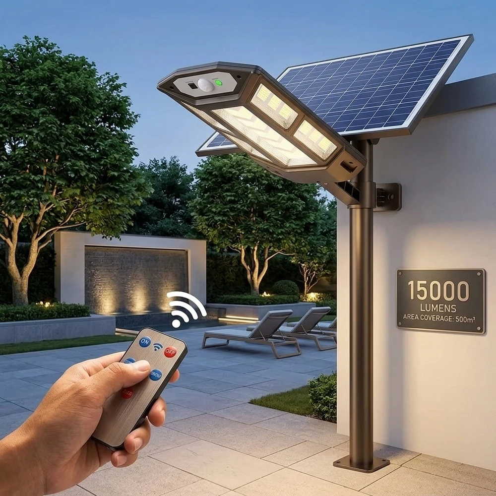 

15000LM Solar Outdoor Light Motion Sensor IP65 Waterproof Remote Control 8M Induction 500㎡ Irradiation Garden Street Wall Extern