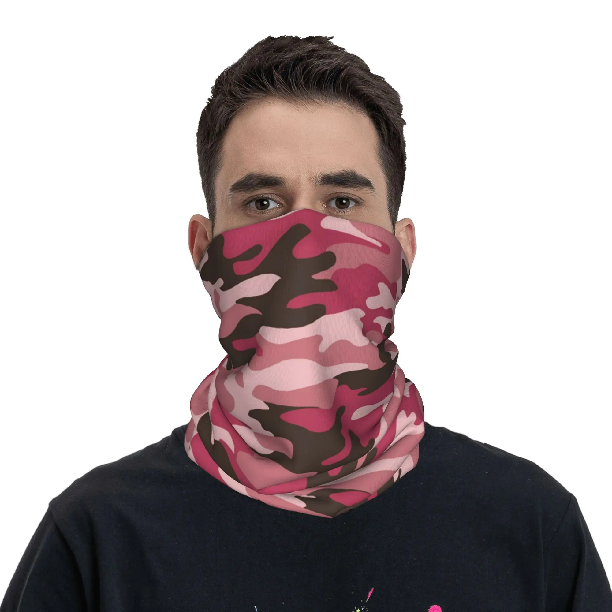 

Pink Camo Camouflage Bandana Neck Gaiter for Hiking Hunting Men Women Wrap Scarf Headband Warmer Face Scarf Cover