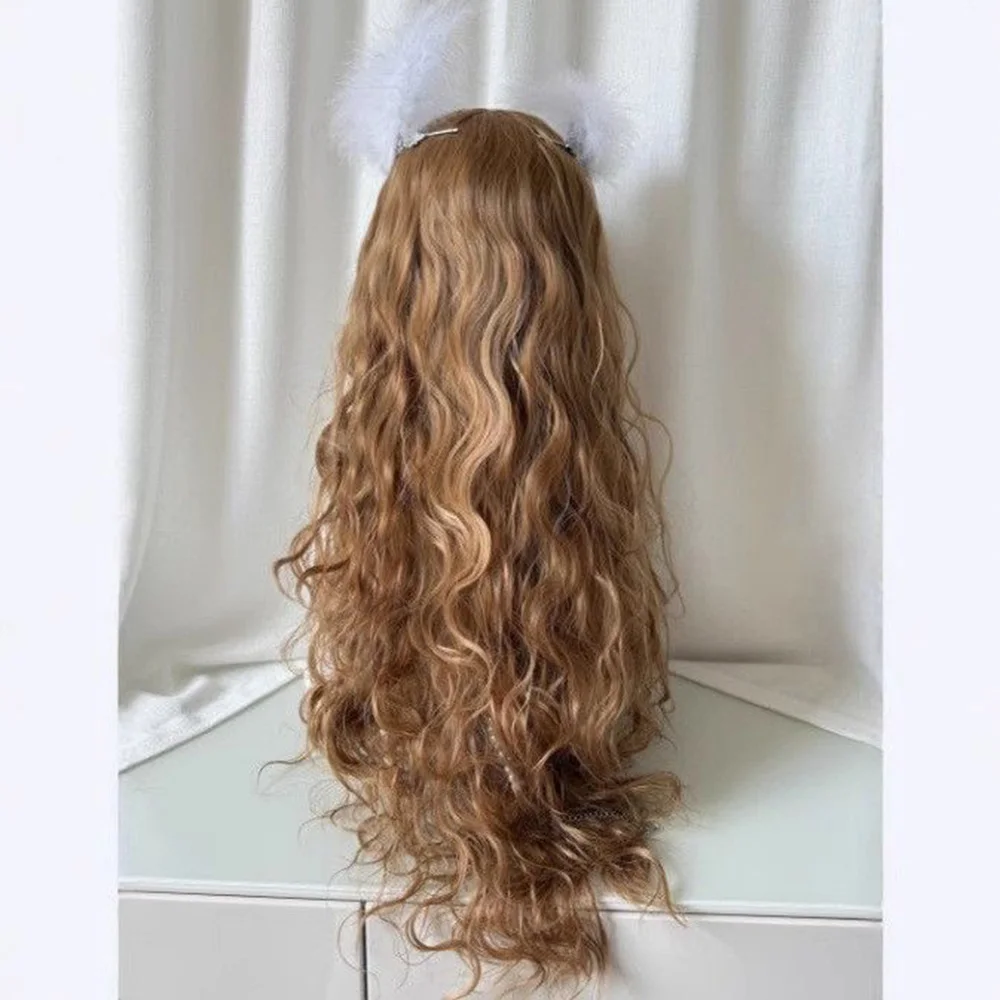 Peruca marrom, cabelo longo, cabelo artificial simulado, acessórios de jogo de anime, cosplay, arnês, cabelo liso, adereços para show de fotos