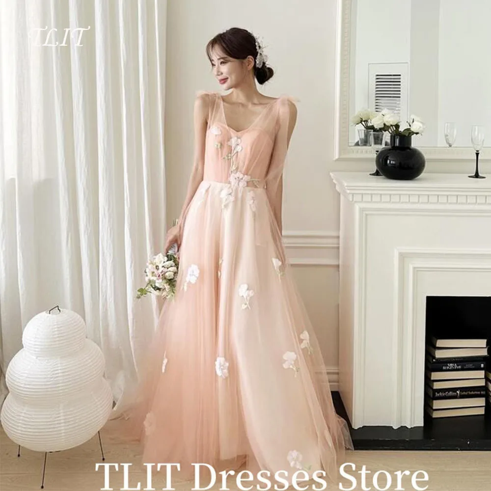 

TLIT Orange Embroidery Tulle Evening Dresses Spaghetti Strap Party Dress Fairy Flowers Prom Gowns Customized Formal Party