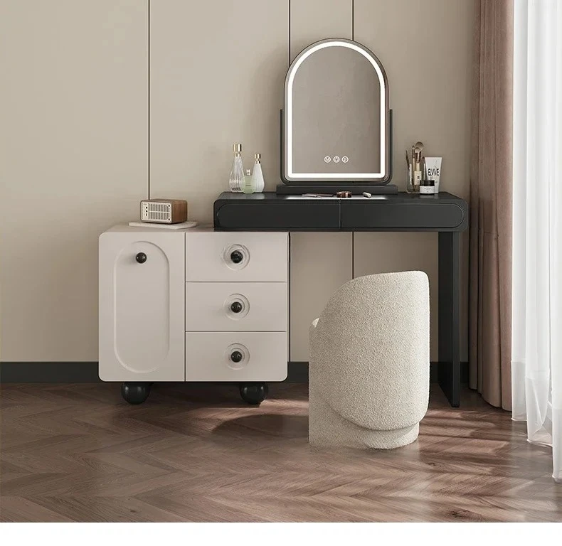 

Small apartment cream style dresser storage cabinet integrated new makeup table retractable