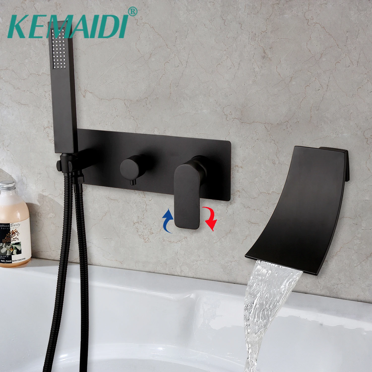 

KEMAIDI Soild Brass Bath Bathtub Shower Faucets Set Hot & Cold Mixer Crane Black Bathroom Taps With Handheld Spray Wall Mount