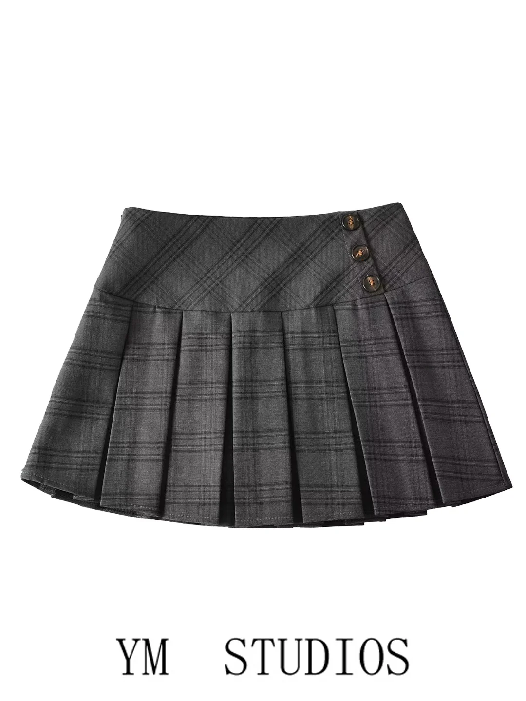 High Waist A-Line  Skirt Anti-Light Walking Women's Plaid Pleated Short Skirt with Inner Pants College Style Polyester Fiber
