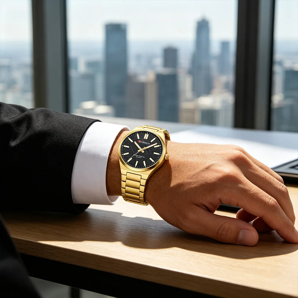 CURREN 8506 Men Luxury Quartz Watch Textured Dial Luminous Hands Stainless Steel Band Business Male Wristwatch Relógio Masculino