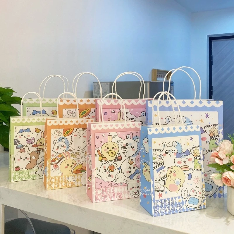 

4pcs/set Chiikawa Cartoon Print Kraft Paper Bag Kawaii Gift Tote Bag Birthday Party Reusable Gift Bags