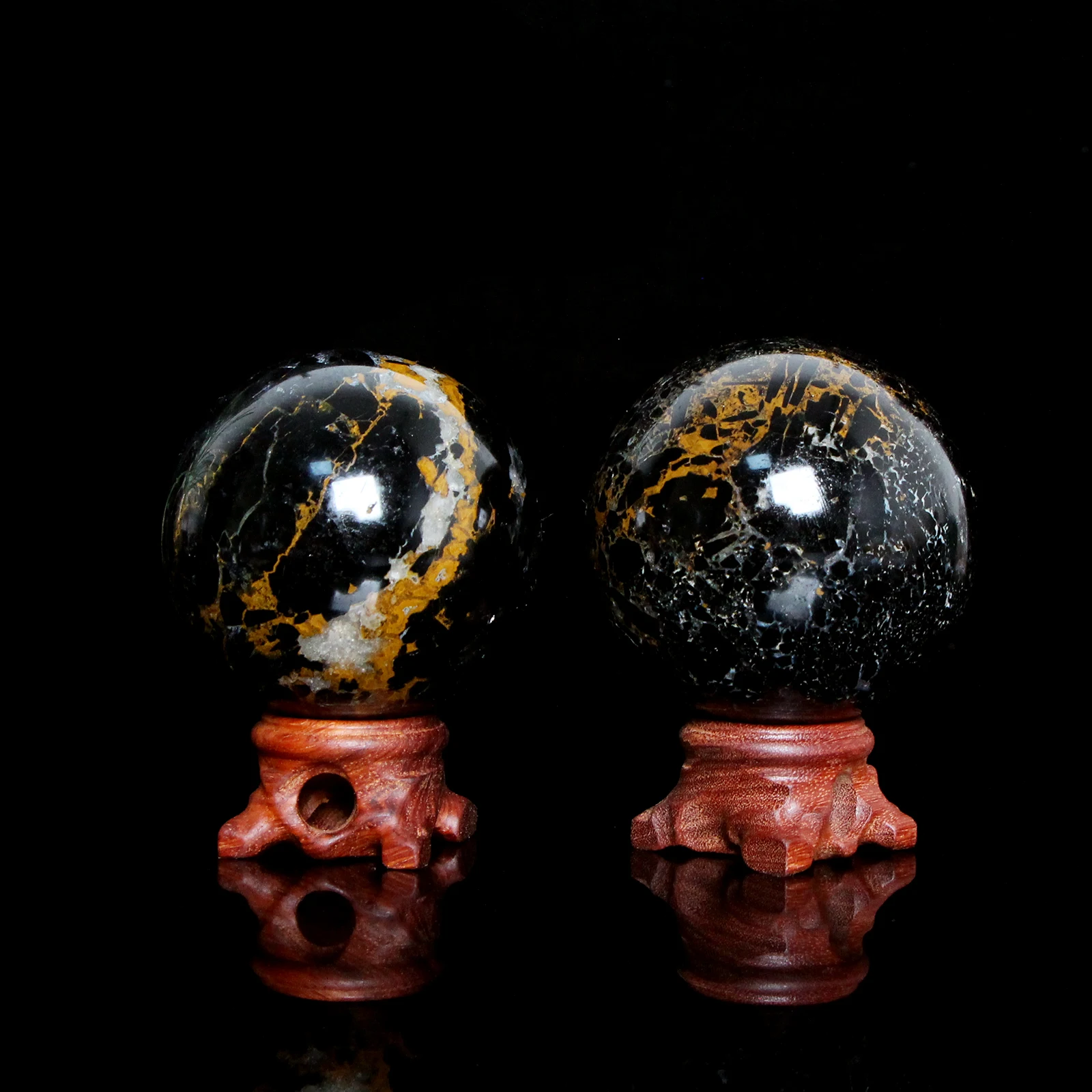 1PC Natural Crystal Yellow Patterned Black Tourmaline Sphere Transparent Quartz Spiritual Healing Home Decoration Agate No Base