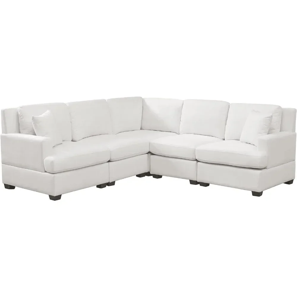 5 Sofas for Living Room Sectional Modular Sofa with 2 Tossing Cushions and Solid Frame for Living Room White Couch Furniture