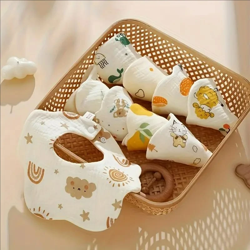 

2pcs/4pcs Pure Cotton Printed Six-layer 360 Rotatable Baby Feeding Bibs Toddler Saliva Towel Infant Gauze Baby Bib