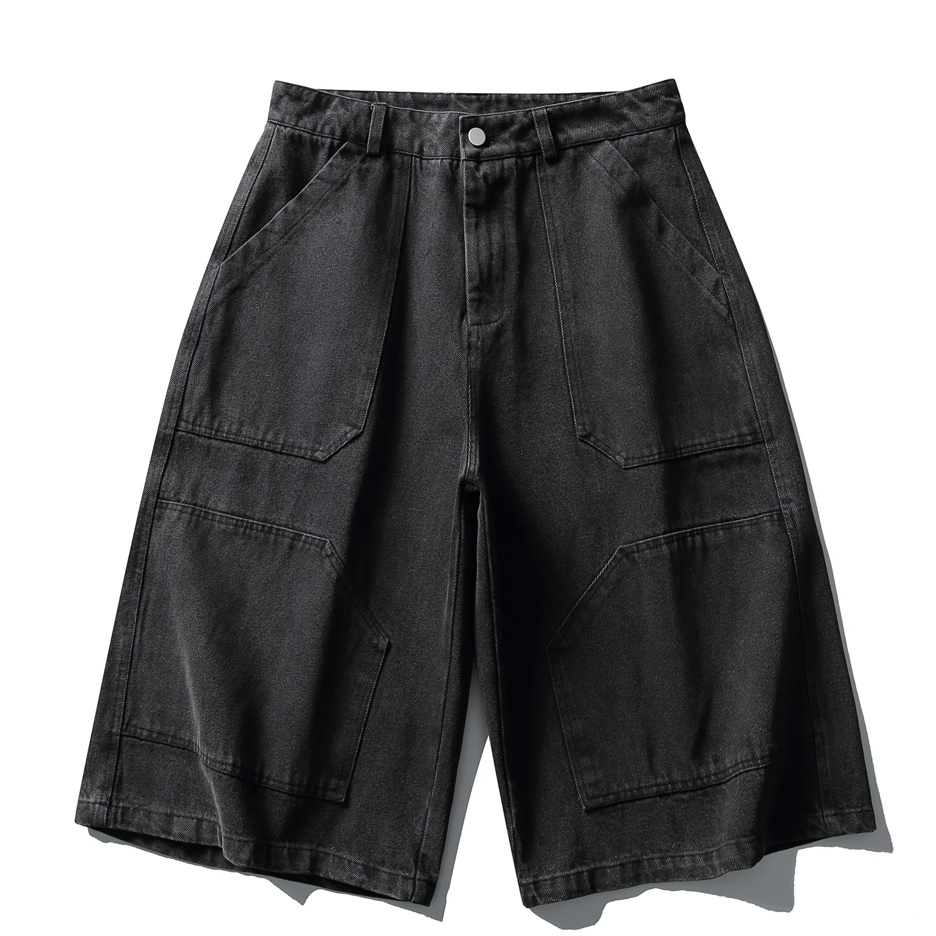 

2026 Summer New Japanese Retro Washed Distressed Lumberjack Casual Shorts for Men and Women Loose Wide Leg Denim Cropped Pants