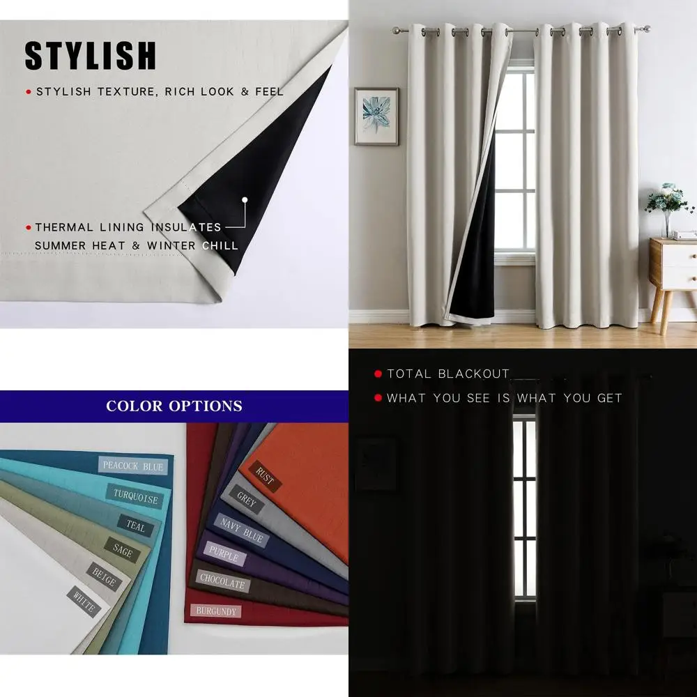 

Бежевые 84-изолированные затемняющие шторы для спальни и гостиной — набор из 2 панелей