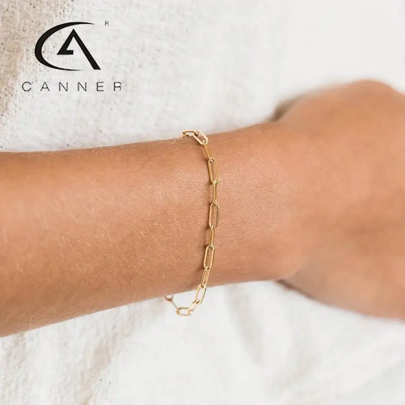 CANNER 925 Sterling Silver Simple Paperclip Bracelet for Women Exquisite Plated Chain Bracelet 2023 Trendy Ladies Gifts Jewelry