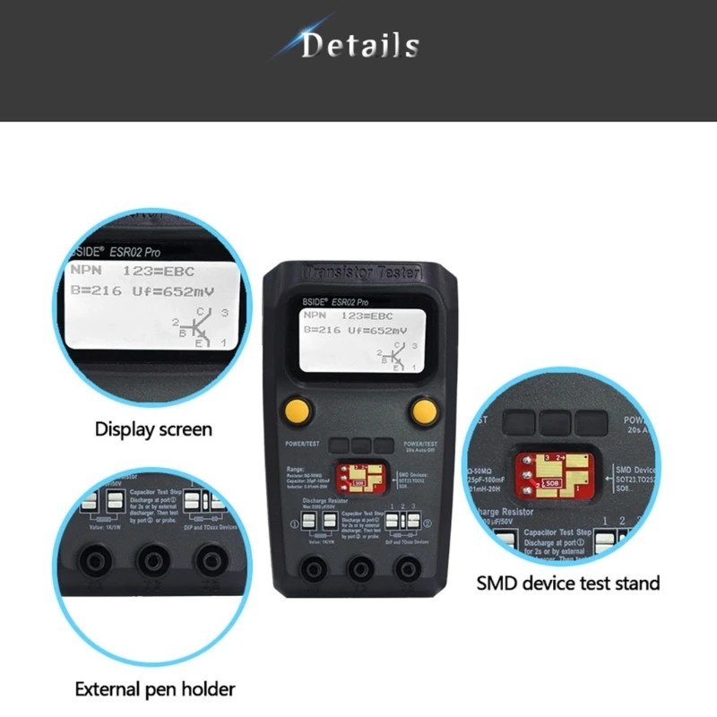 Tester portatile per condensatori transistor LCD Screen e durata della batteria lunga