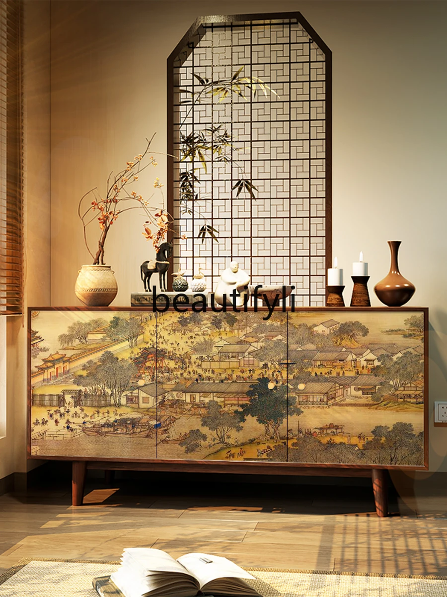 Credenza in legno massello per riporre l'ingresso del ristorante in famiglia, armadietto da tè multifunzionale