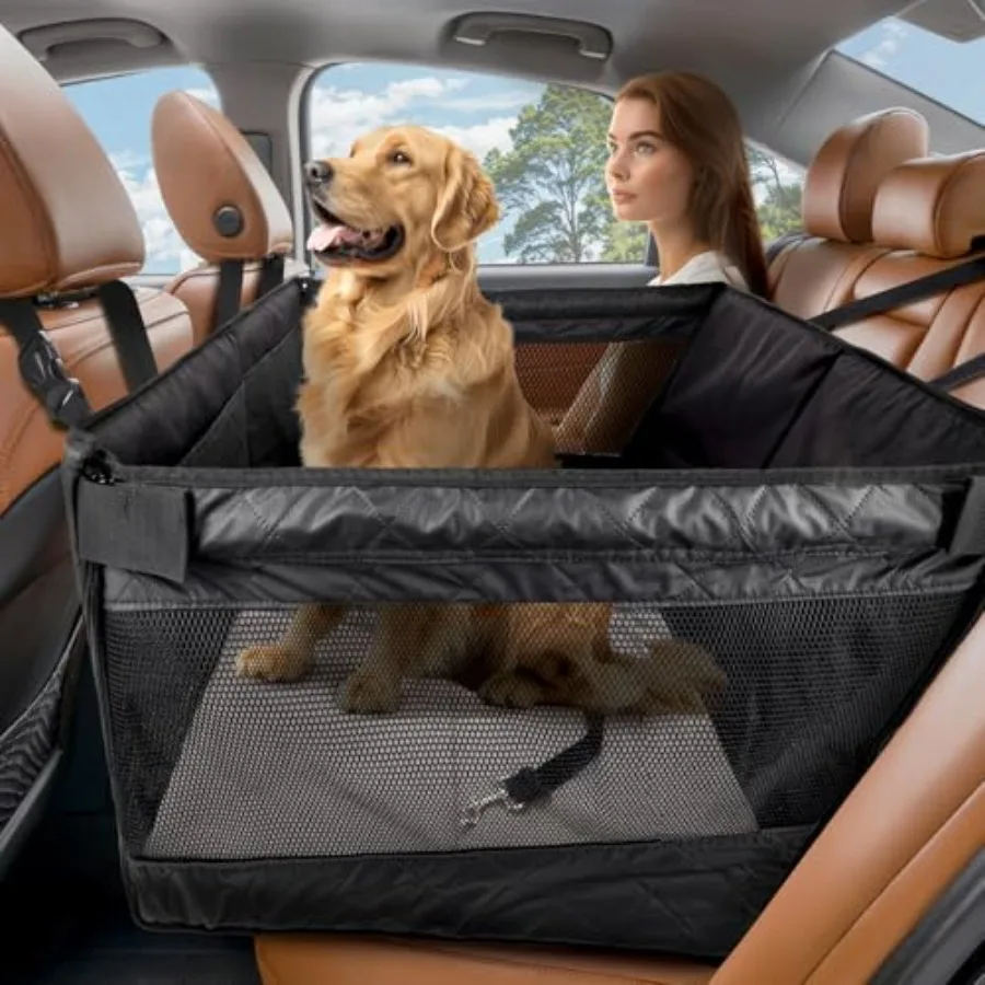 

Back Seat Extender for Dogs Hard Bottom Dog Car Seat Cover for Back Seat Holds 400lbs Waterproof Anti-Scratch PU Leather Backse