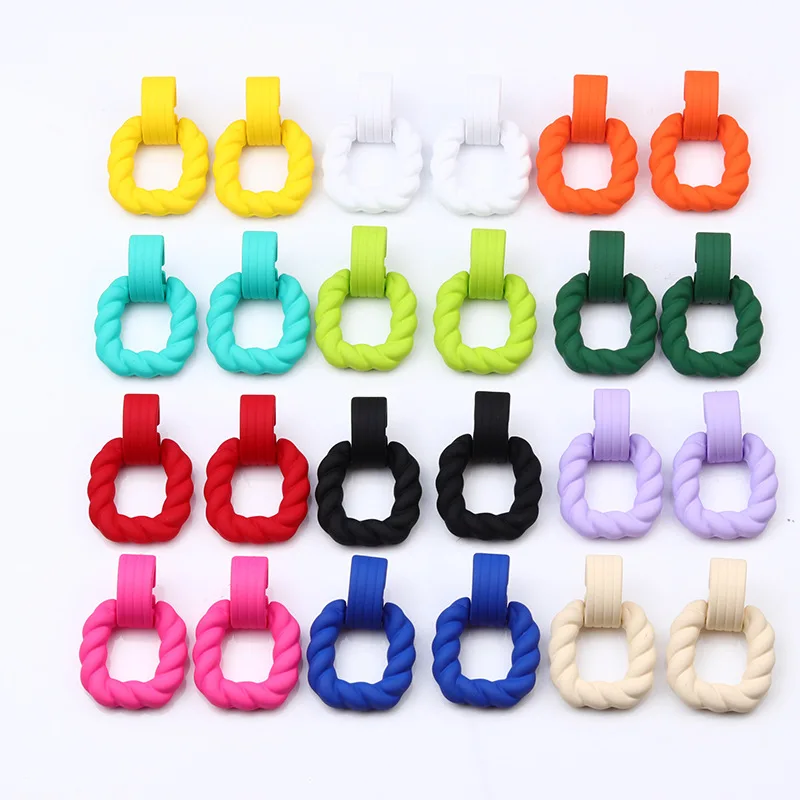 12Color Acrylic Candy Color Earrings For Women Square Half Circle Stitching Fashion Dangle Drop Earrings Colorful Summer Jewelry