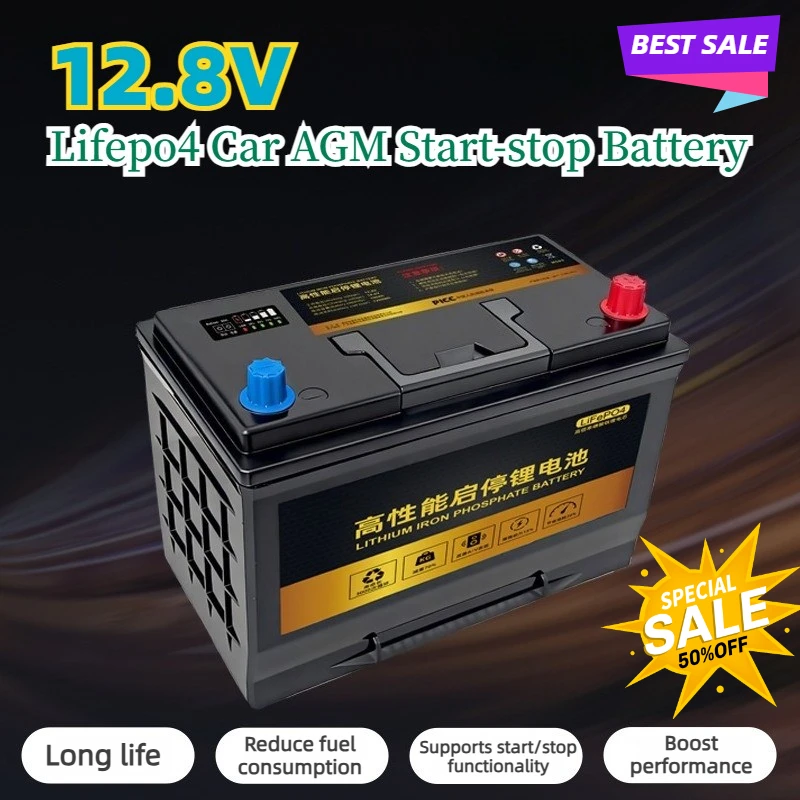 Upgraded 12.8V 4S1P Lifepo4 Car AGM Start-stop Battery 50Ah 700CCA 60Ah 800CCA Rechargeable Battery For Car Audio System Backup