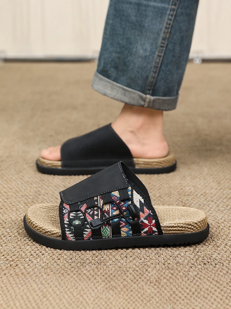 Men's 2026 New Casual Outdoor Anti-slip Woven Soft Bottom Sandals Sports Big Size Beach Cool Slippers Breathable Thick Bottom