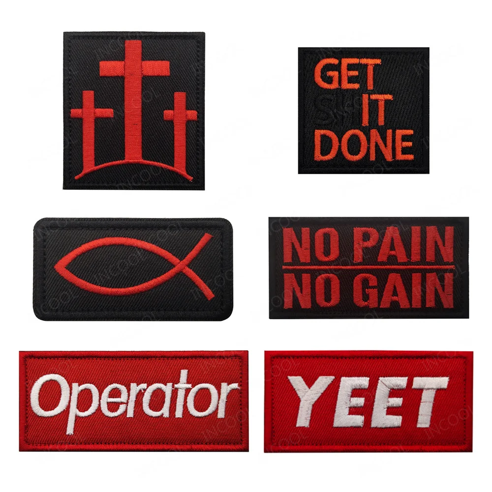 Funny Saying Pet Warning Bite Tactical Embroidery Patches Christian Cross Jesus Motivational Phrases Fastener Appliques Badges