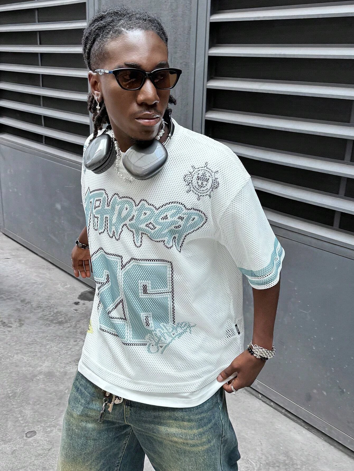 تي شيرت جيرسي بأكمام قصيرة شبكي مطبوع عليه حروف كتف منسدلة فضفاضة للرجال من AXEPEAK، مضحك، هدية لصديقك، للخروج #4