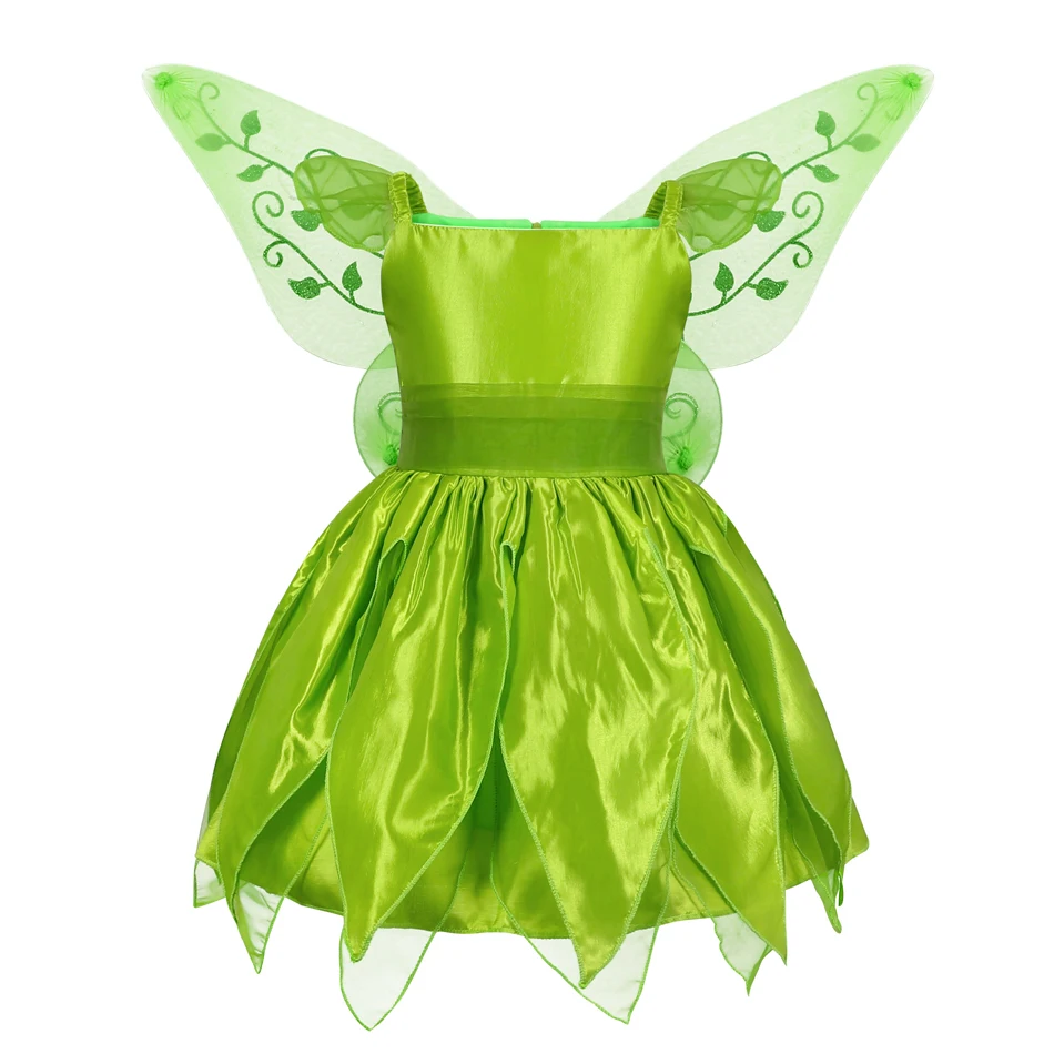 Fairy Tiana Costume for Girls Tinker Bell Princess Dress Elf Wings Headband Wand Toddler Fancy Birthday Halloween Party Gowns